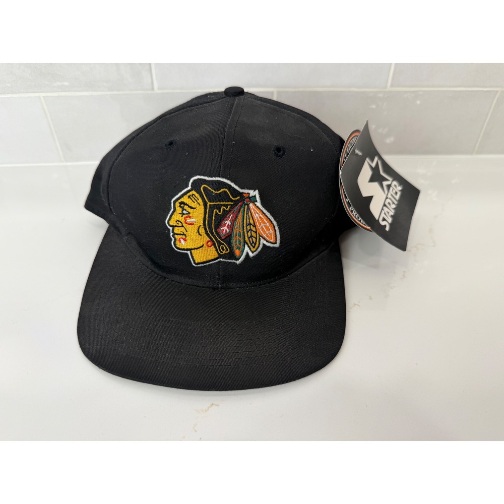 Starter Hat Chicago Blackhawks OSFA Black Vintage NHL Snapback Cap New